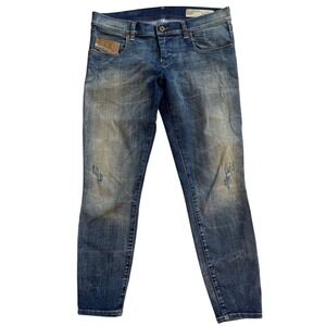 Diesel Grupee-Ankle Super Slim Skinny Jeans Blue Wash 0809B Low Waist Womens 30L